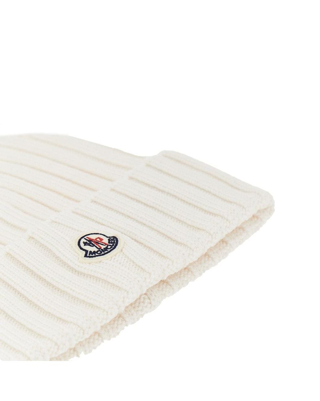 Moncler Natural Wool Beanie Hat With Logo Patch