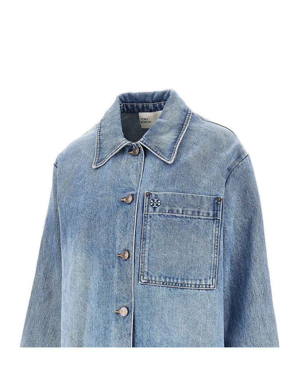 Tory Burch Blue Denim Jacket With T Monogram Motif