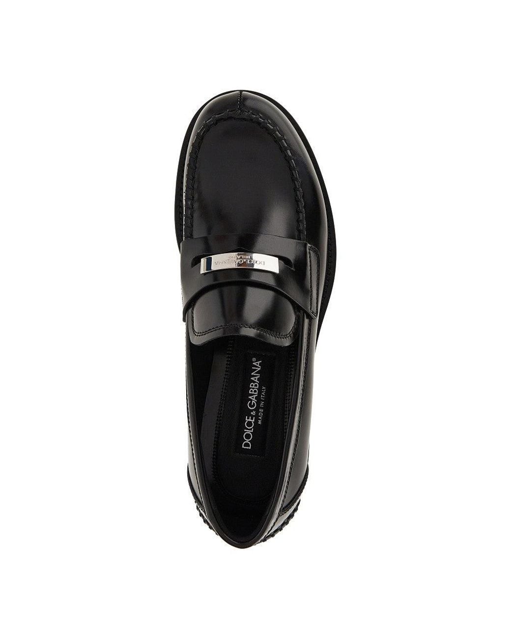 Dolce & Gabbana Blue Logo Plate Leather Loafers for men