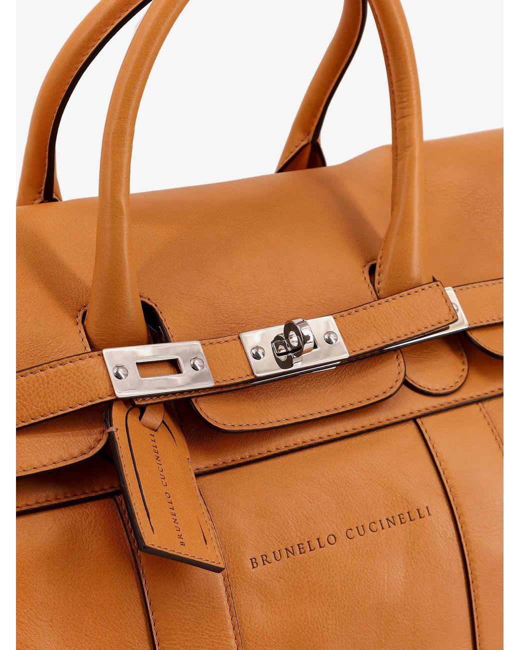 Brunello Cucinelli Brown Leather Travel Bag With Engraved Logo On The Front for men