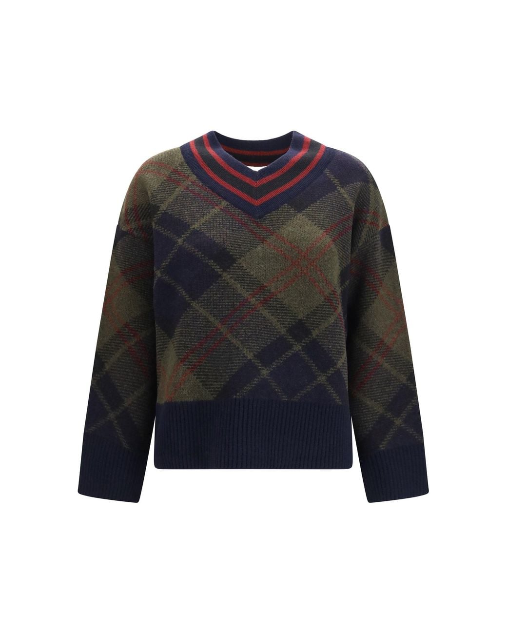 Barbour Blue Shae Tartan Wool V-Neck Sweater Tartan