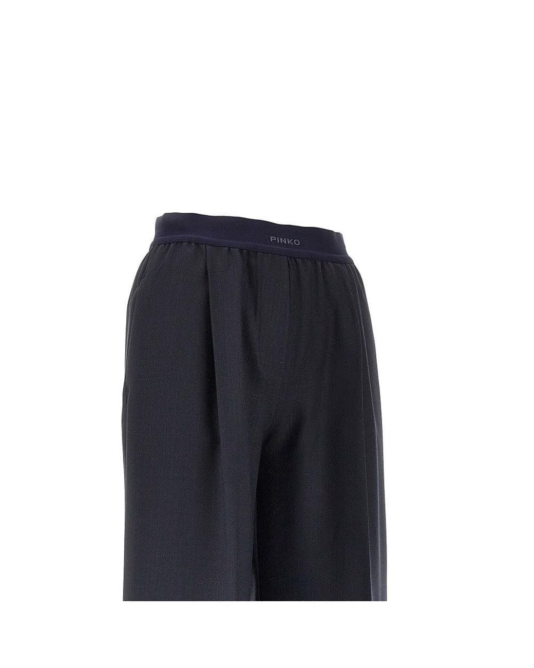 Pinko Blue Stretch Wool-Blend Wide-Leg Pants