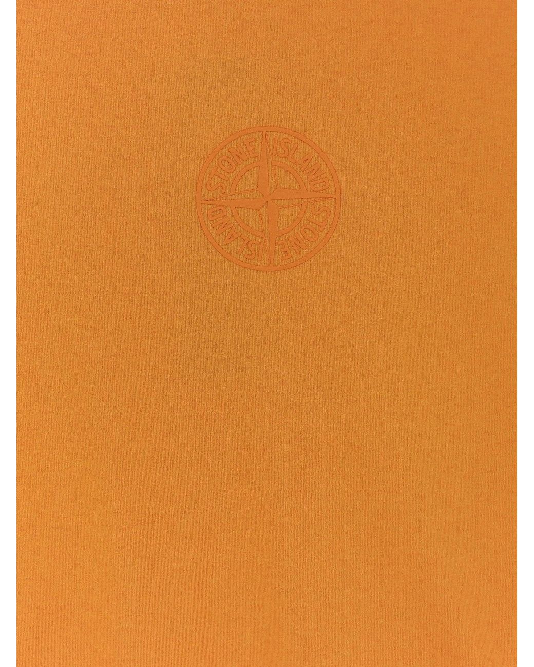 Stone Island Orange Cotton T-Shirt With Tone-On-Tone Logo Print On The Front for men