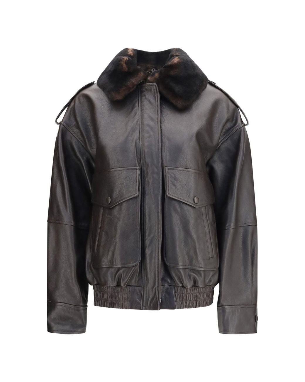 Loulou de Saison Black Russo Leather Bomber Coffee/Dark