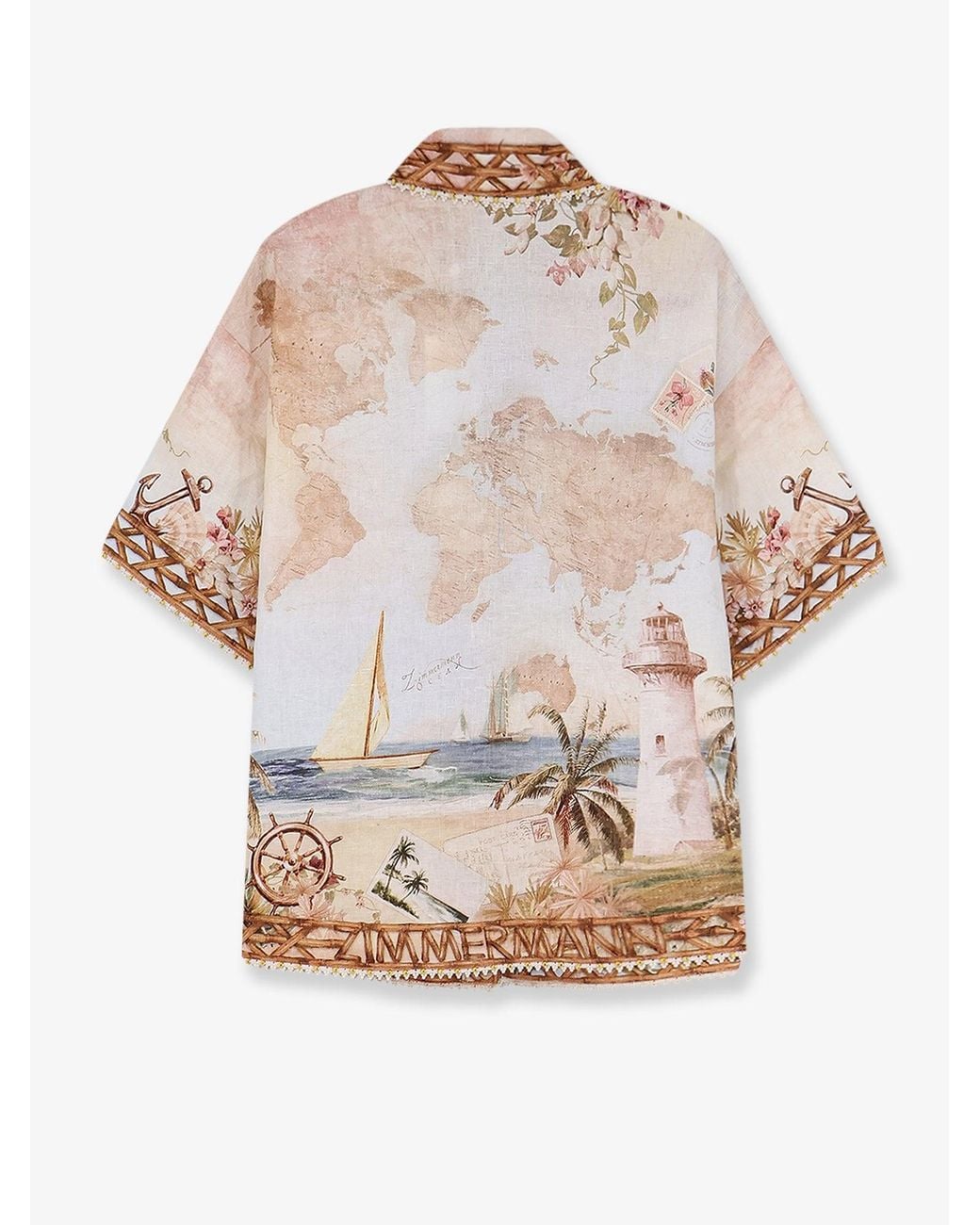 Zimmermann Natural Mahon Linen Shirt With Island Map Print