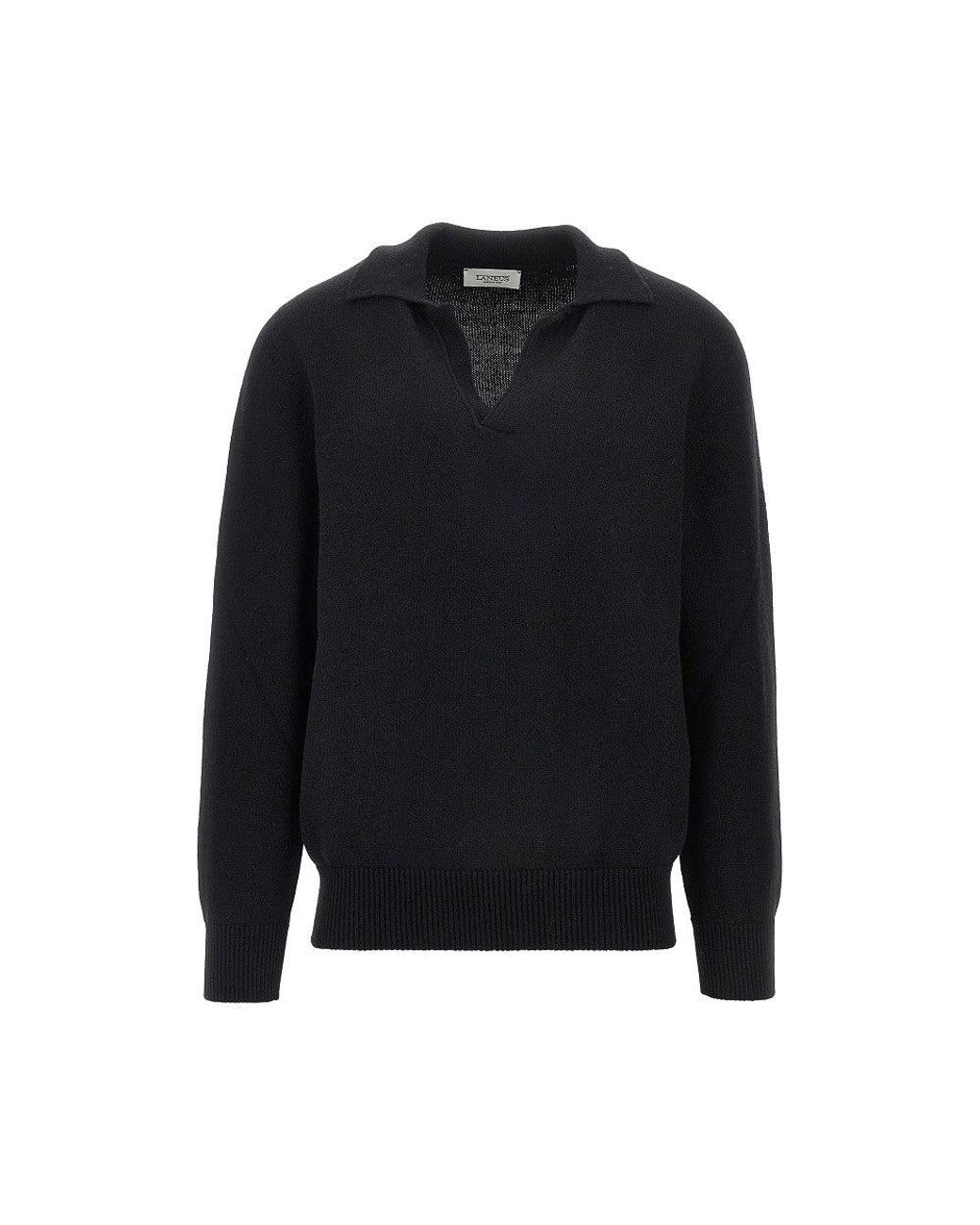 Laneus Black Merino Wool And Cashmere Polo Shirt for men