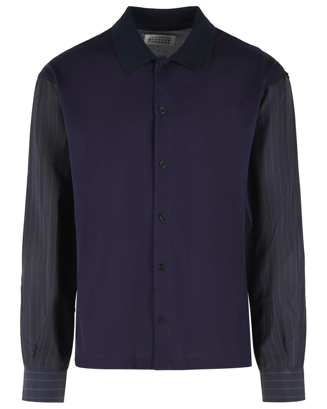 Maison Margiela Blue Ribbed Polo Cotton Shirt With Cupro Striped Sleeves for men