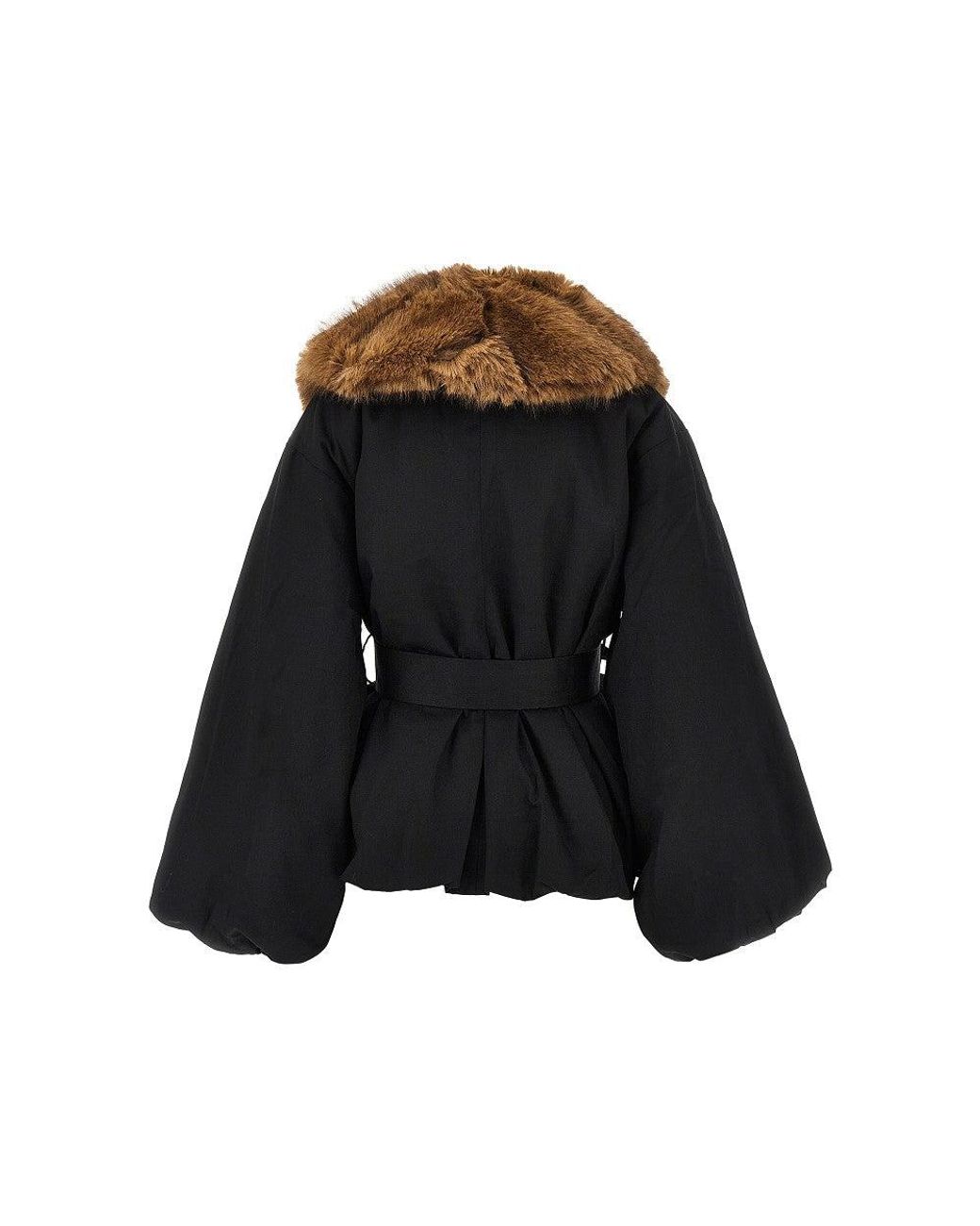 ROTATE BIRGER CHRISTENSEN Brown Faux Fur Collar Twill Jacket