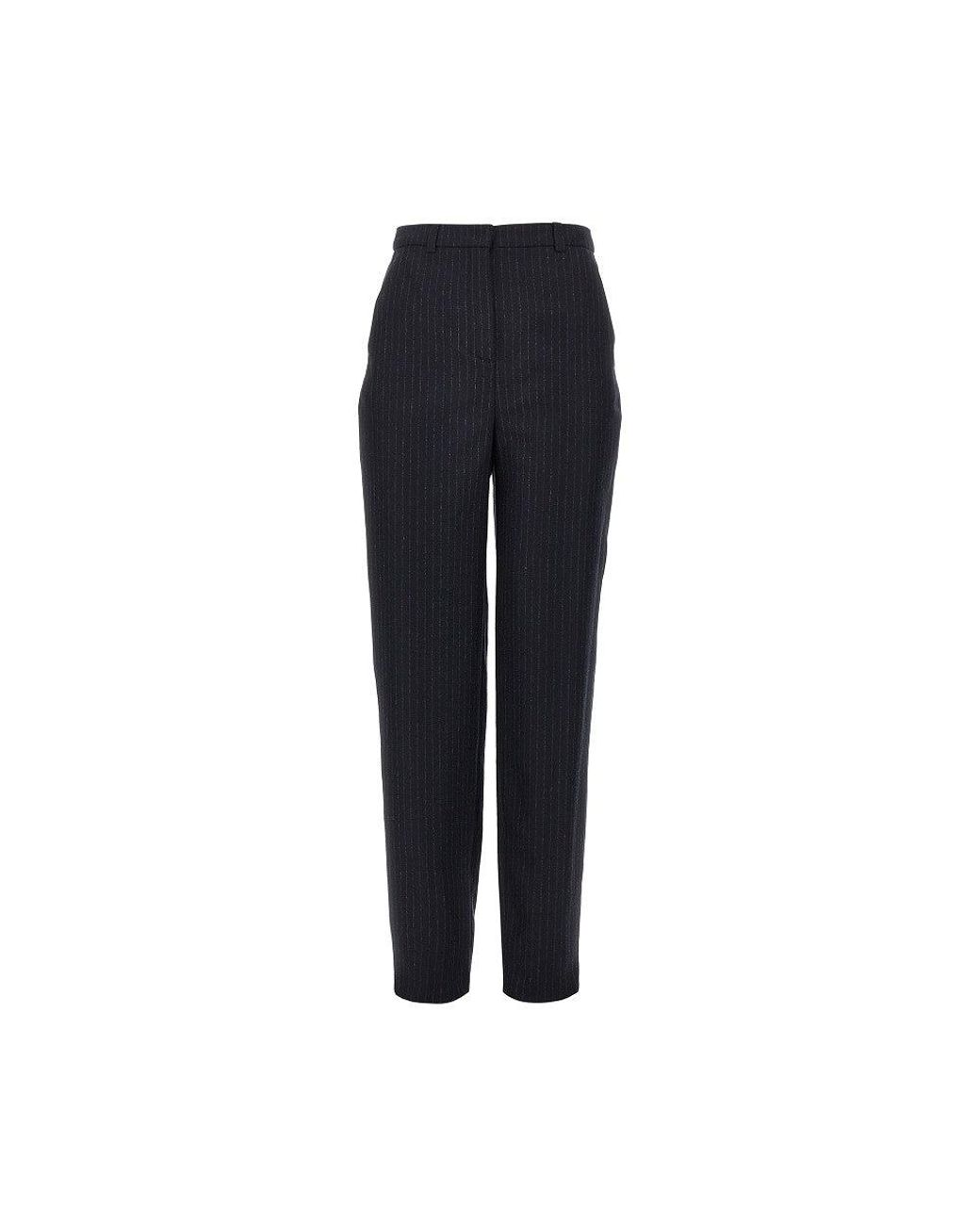 Emporio Armani Blue Wool-Blend Pants With Pinstriped Motif