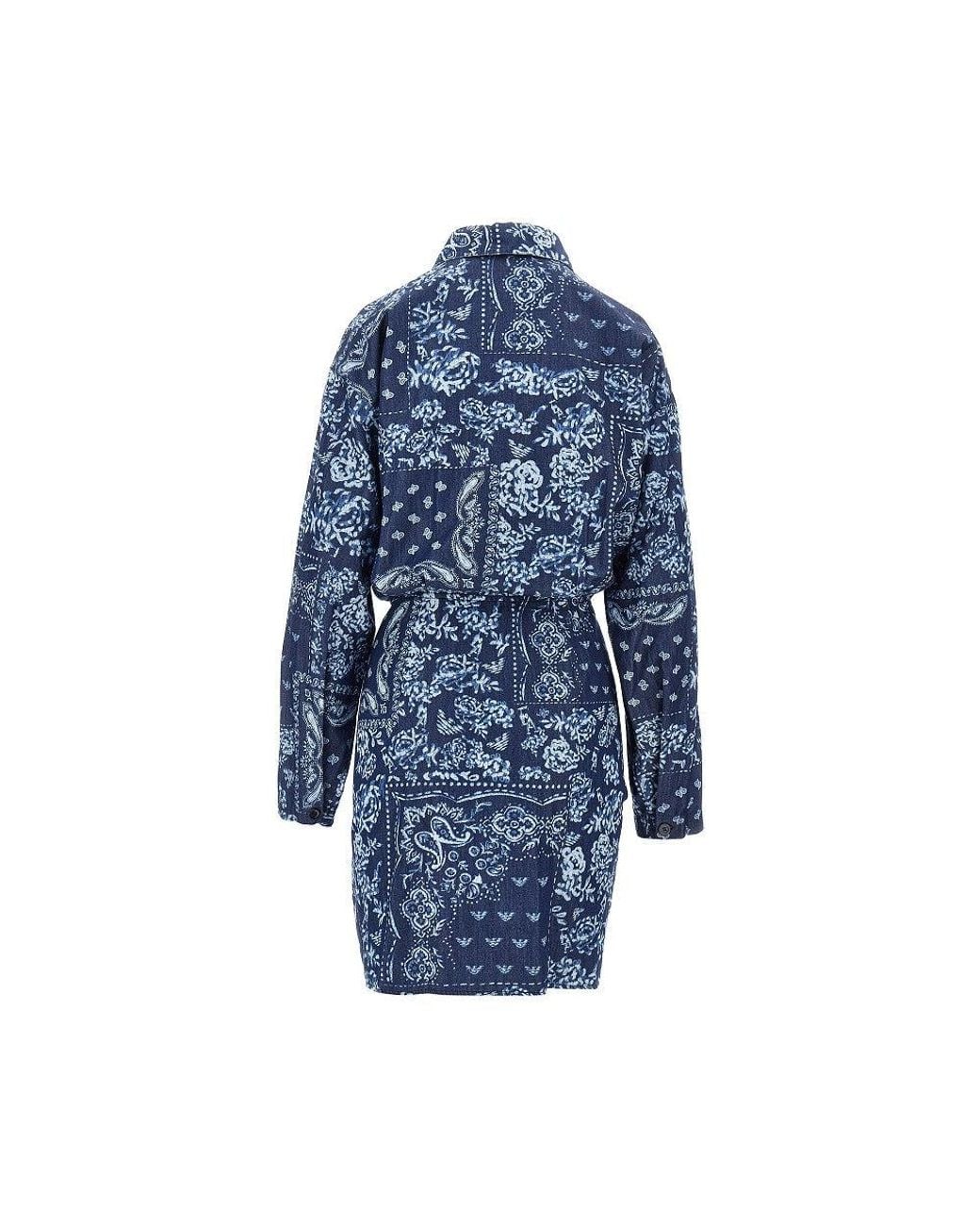 Emporio Armani Blue Bandana Print Chambray Mini Dress