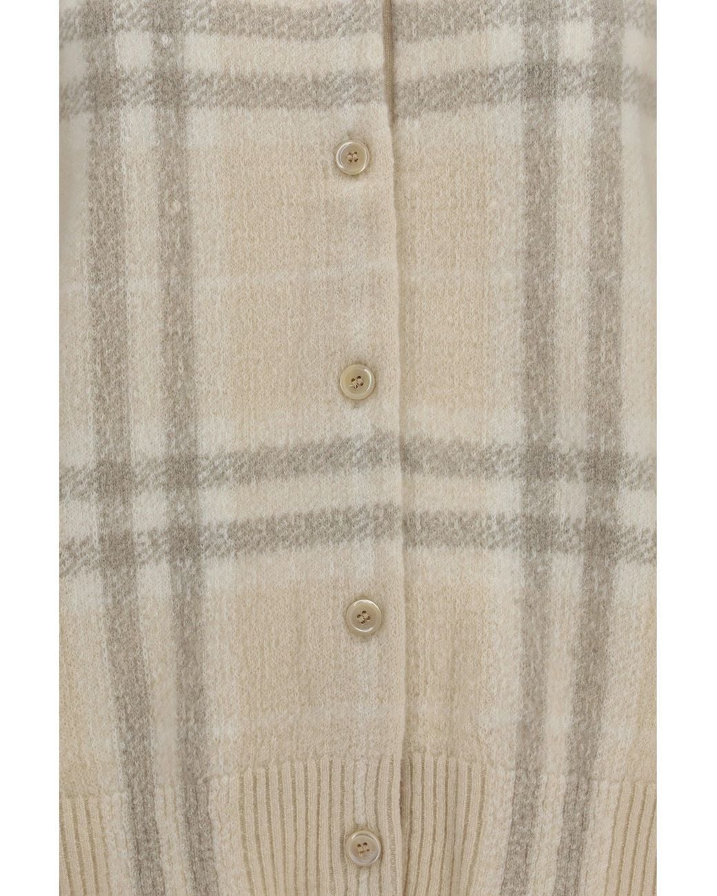 Burberry White Check Cashmere Cardigan Ecru