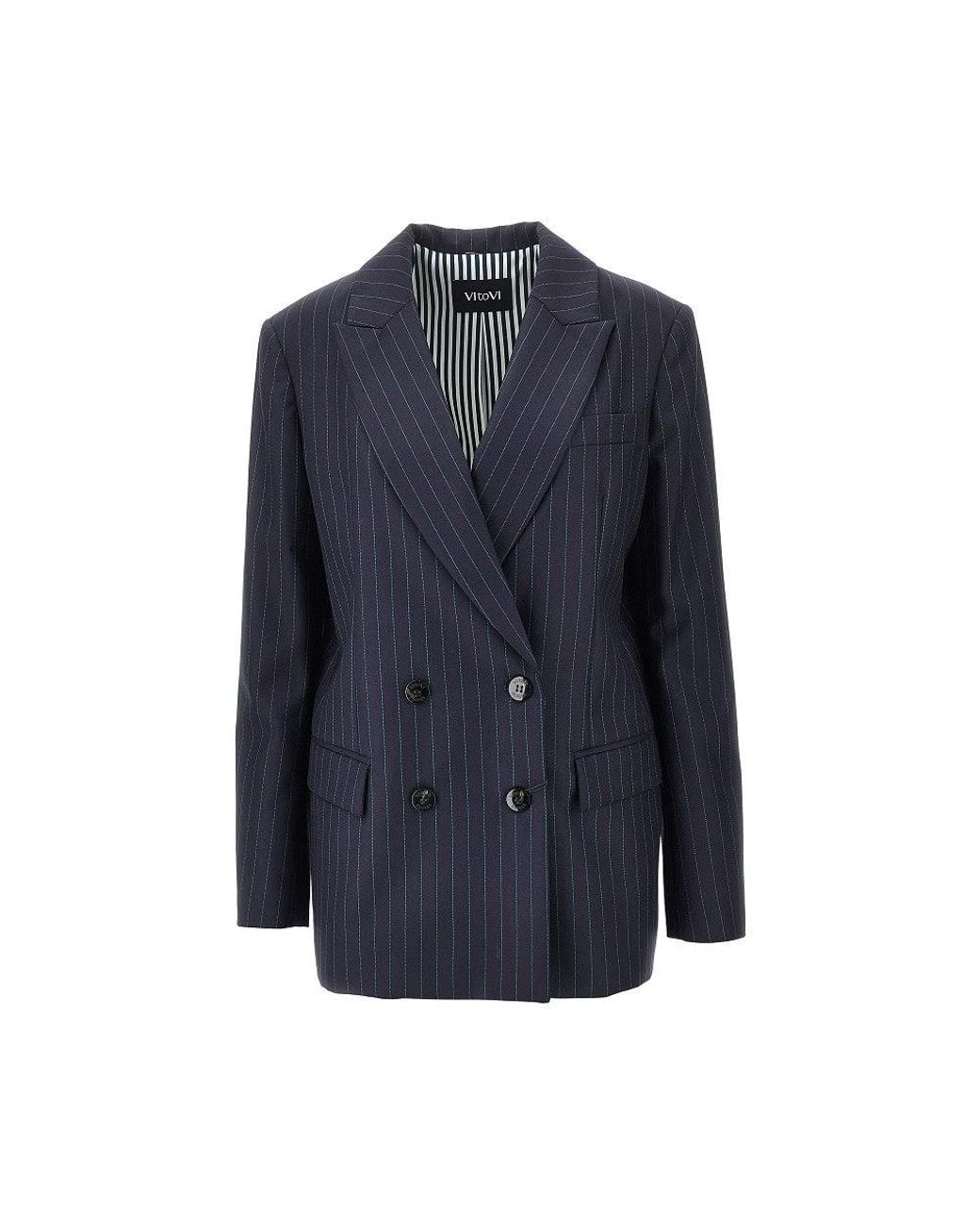VI TO VI Blue 'Move' Pinstriped Wool Jacket