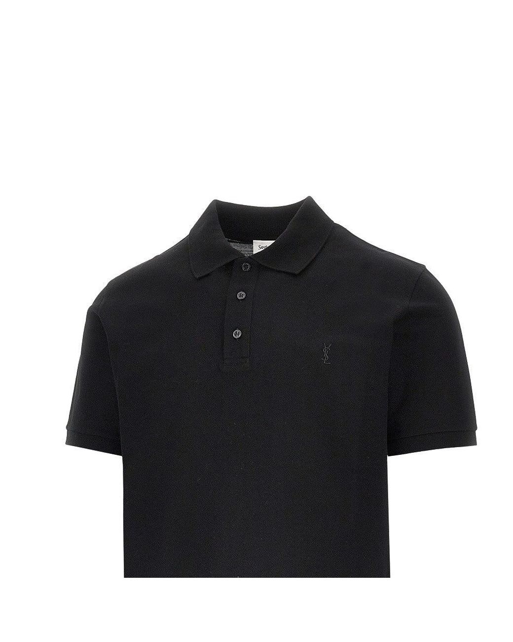 Saint Laurent Black Cassandre Embroidery Boxy Polo Shirt for men