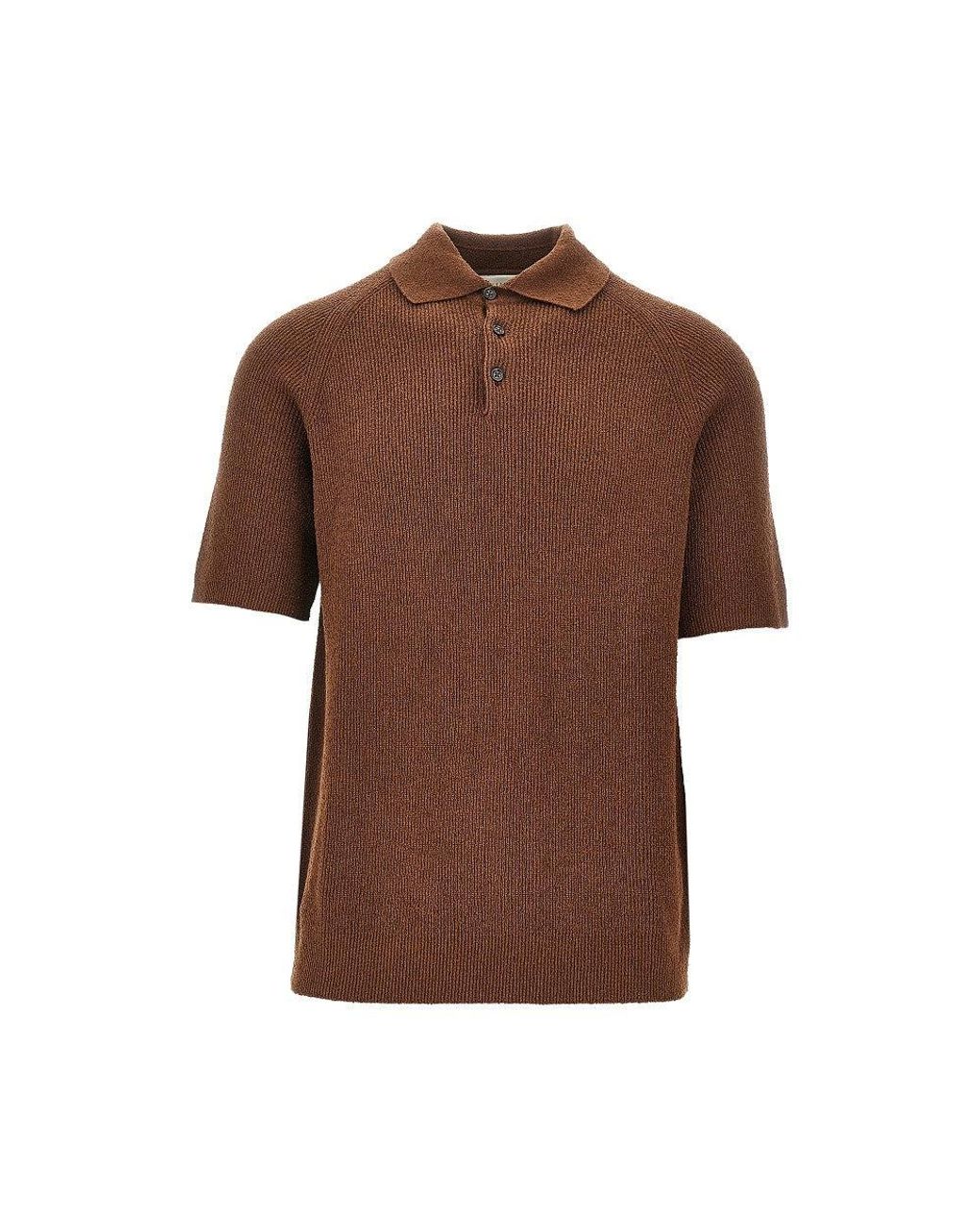 GALLIA KNIT Brown Bouclé Knit Polo Shirt for men