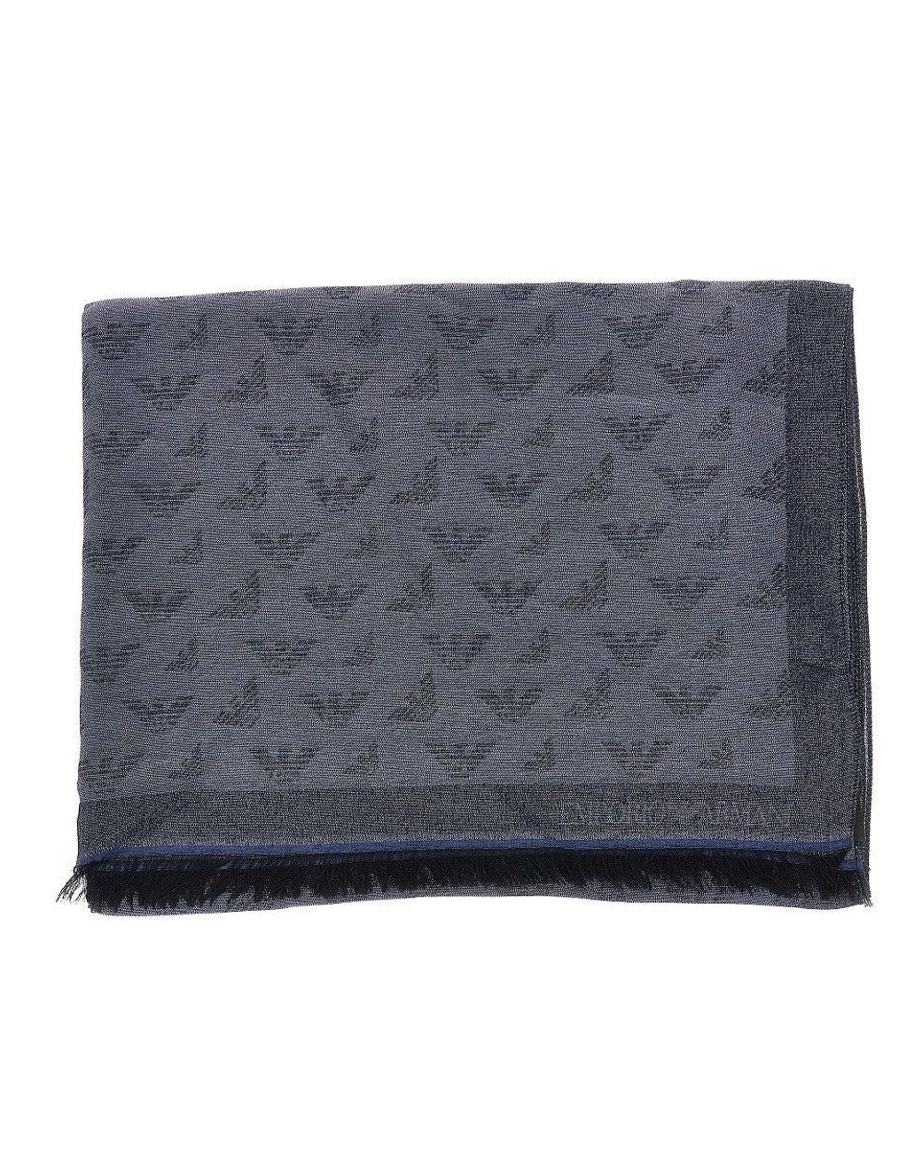 Emporio Armani Blue Viscose-Blend Scarf With Eagle Motif