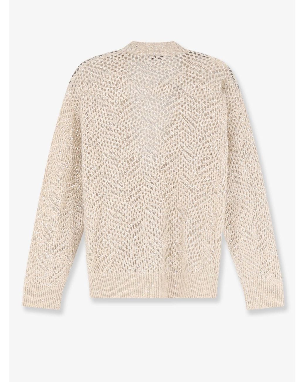 Brunello Cucinelli Natural Mohair Blend Cardigan With Iconic Dazzling Motif