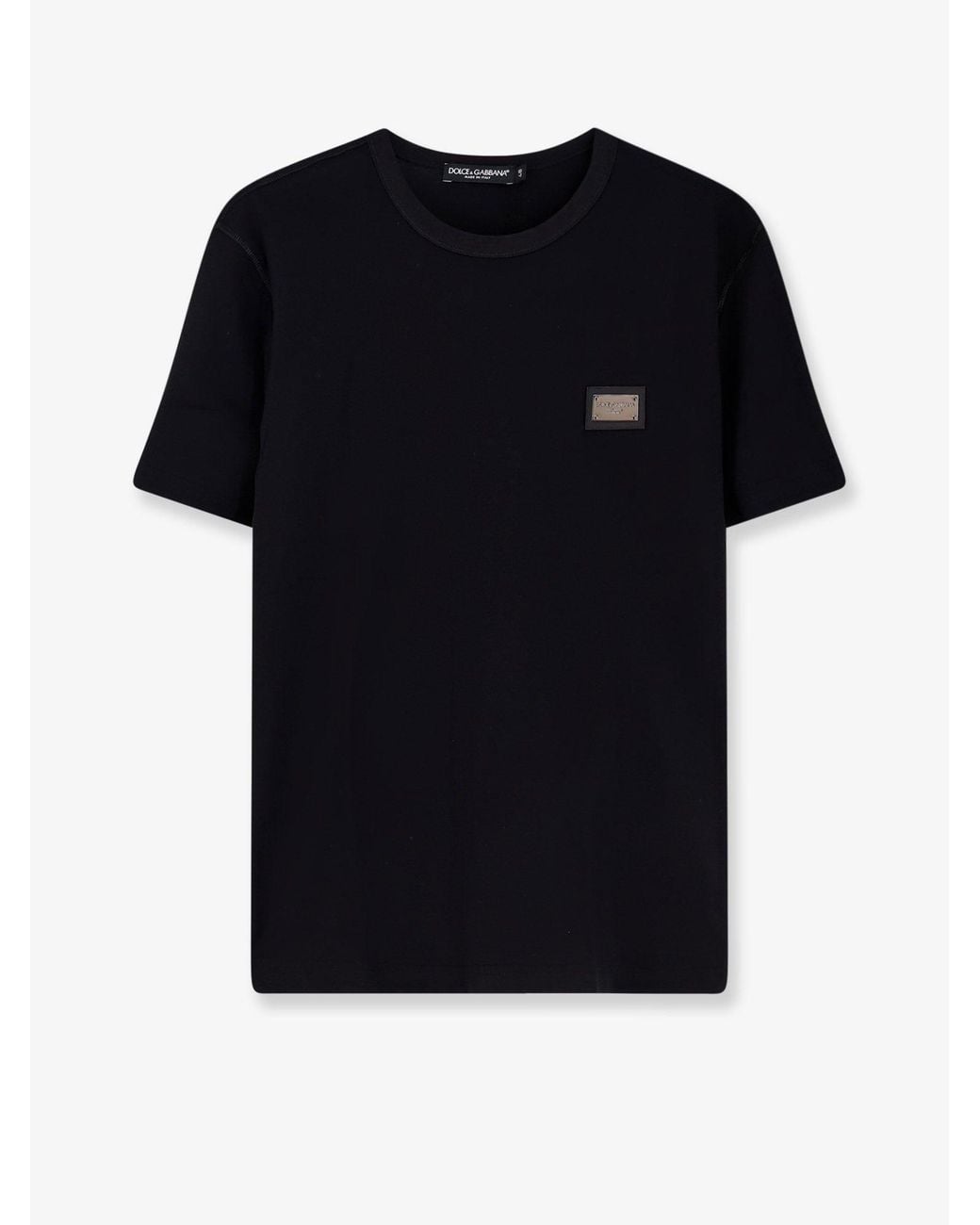 Dolce & Gabbana Black Cotton T-Shirt With Logo Patch for men
