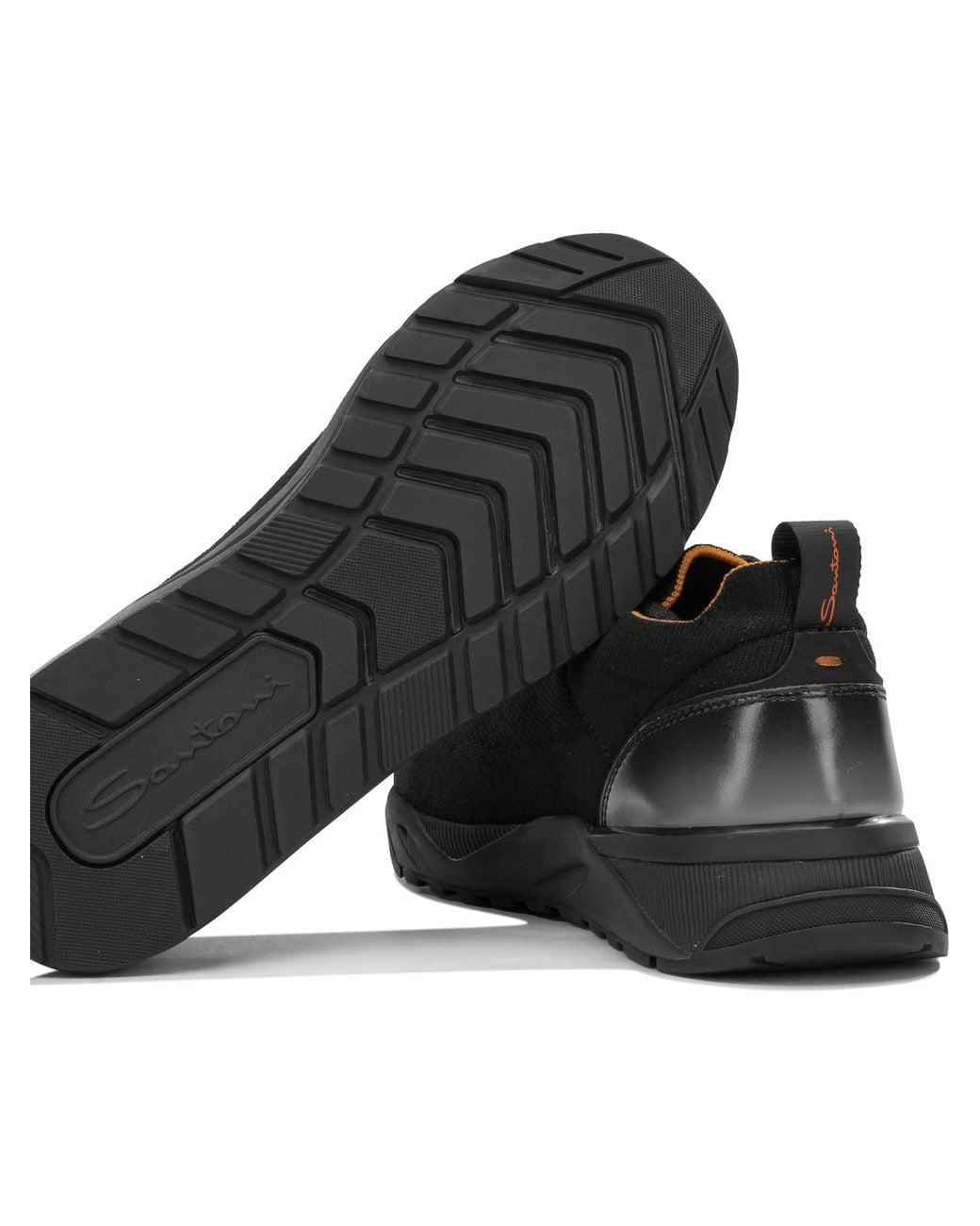 Santoni Black Low-Top Sneakers Made Of Mesh And Leather for men