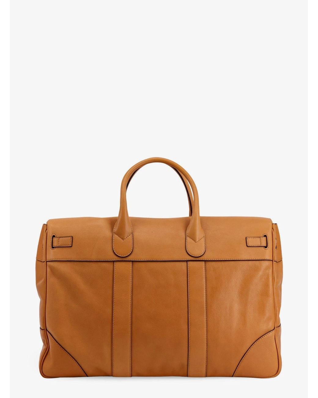 Brunello Cucinelli Brown Leather Travel Bag With Engraved Logo On The Front for men