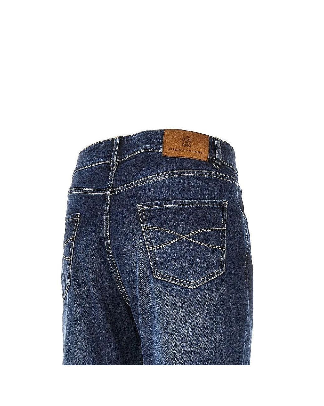 Brunello Cucinelli Blue Stretch Denim Leisure Fit Jeans for men