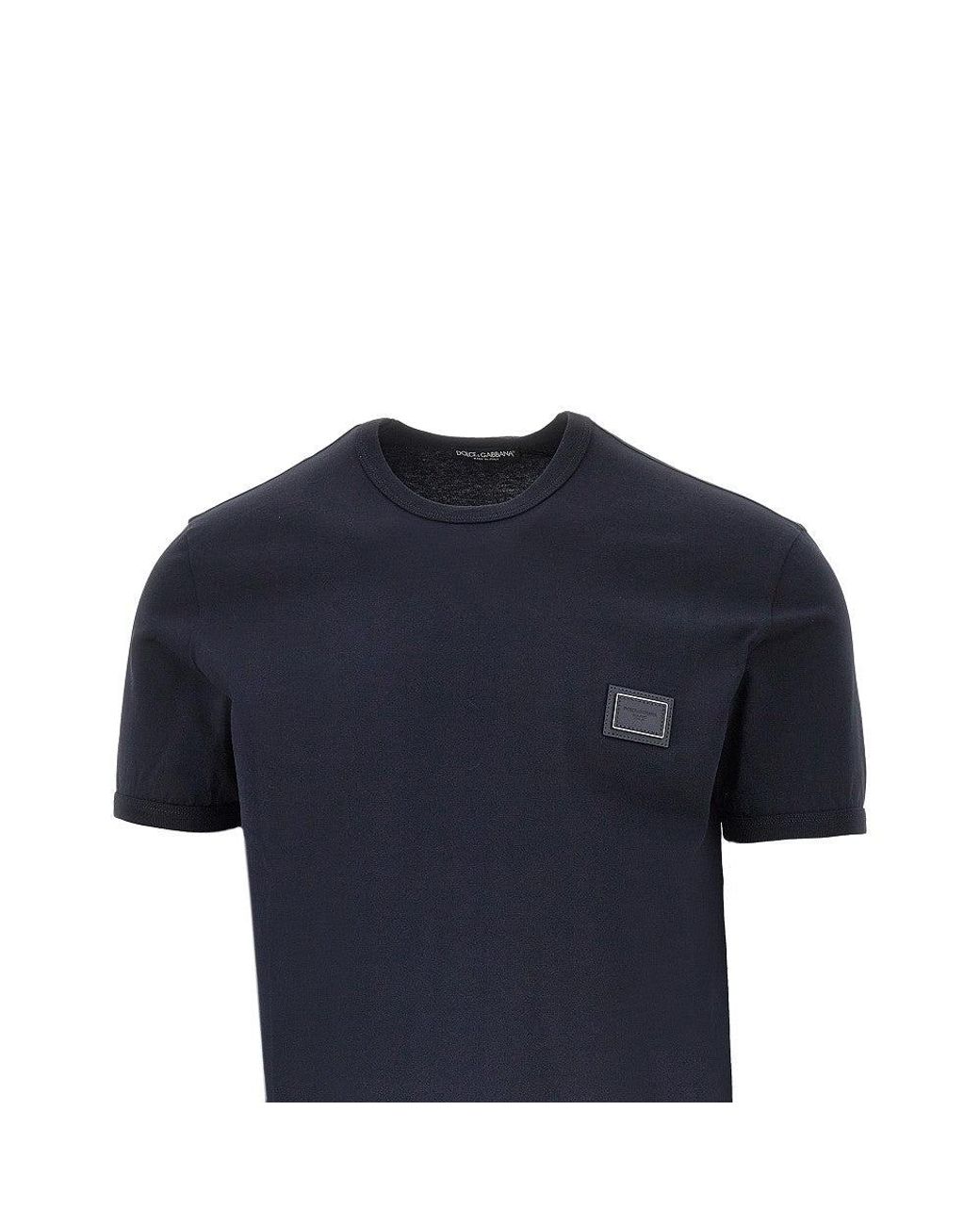 Dolce & Gabbana Blue Dolce&Gabbana Logo Plate T-Shirt for men