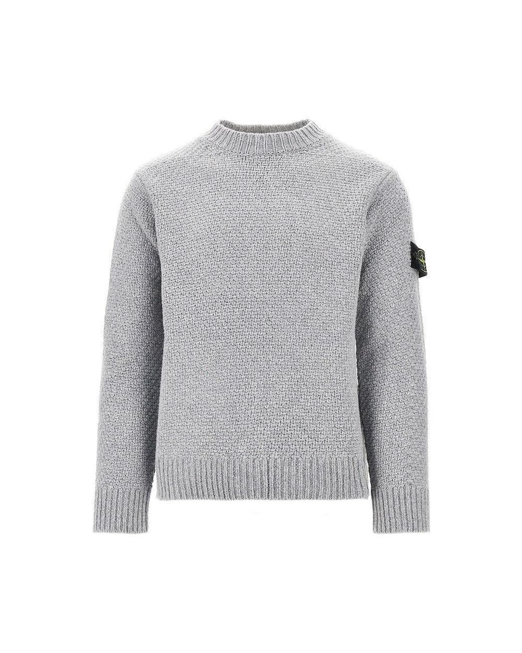 Stone Island Gray Lambswool Crewneck Sweater for men