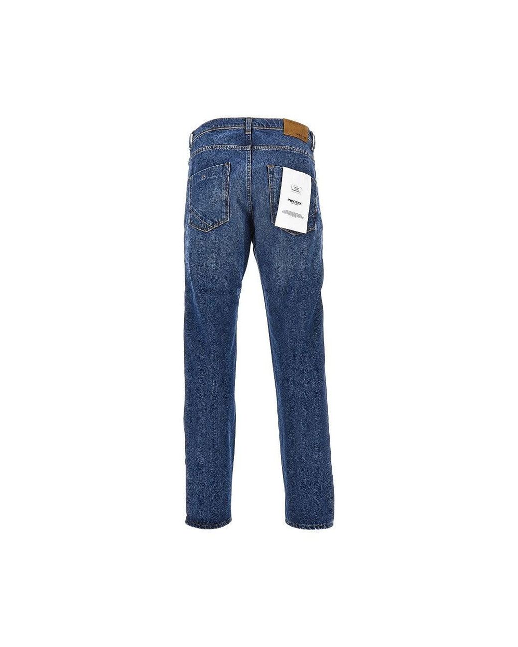 Incotex Blue Cotton Denim Tapered Fit Jeans for men