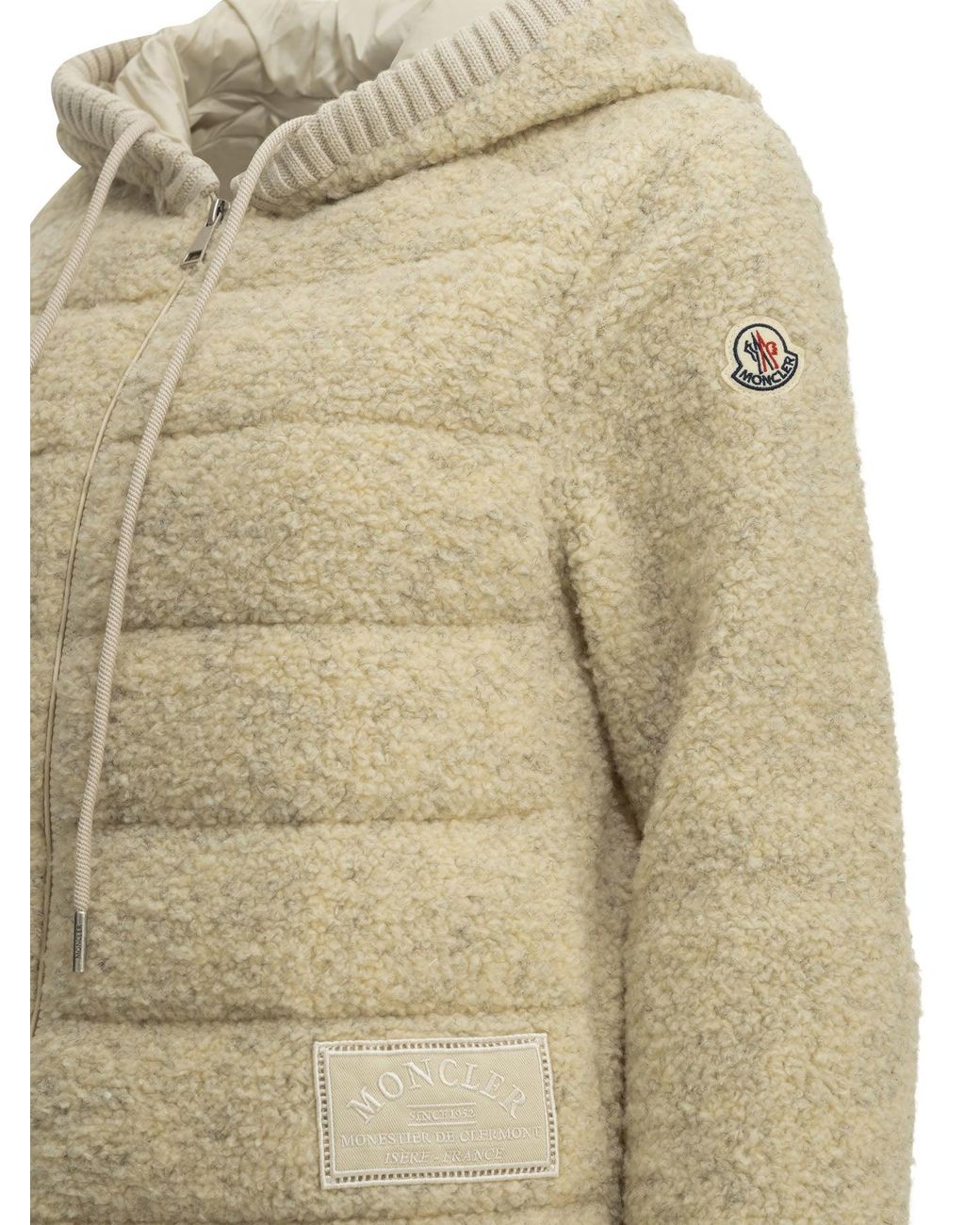 Moncler Natural Teddy-Fabric Zip-Up Hoodie