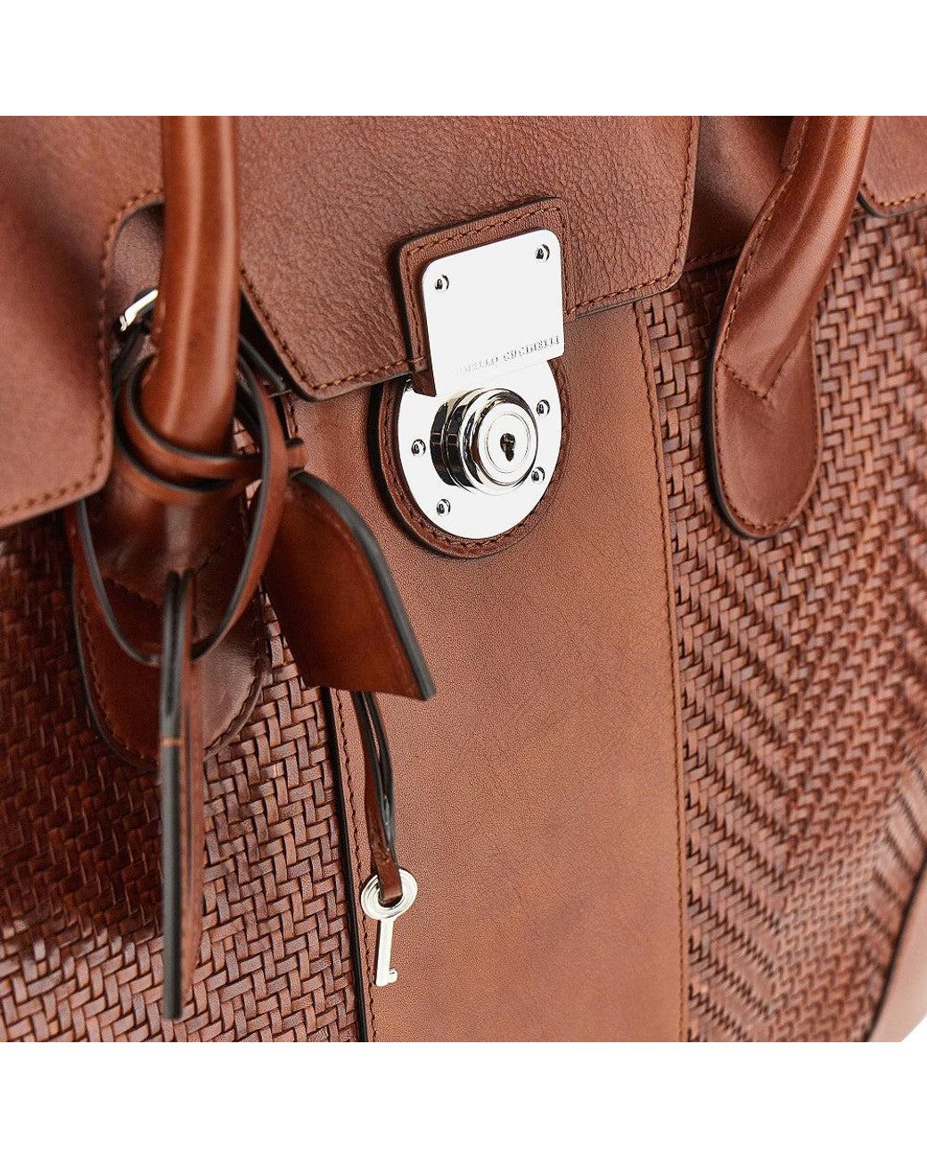 Brunello Cucinelli Brown 'Boston' Leather Travel Bag for men