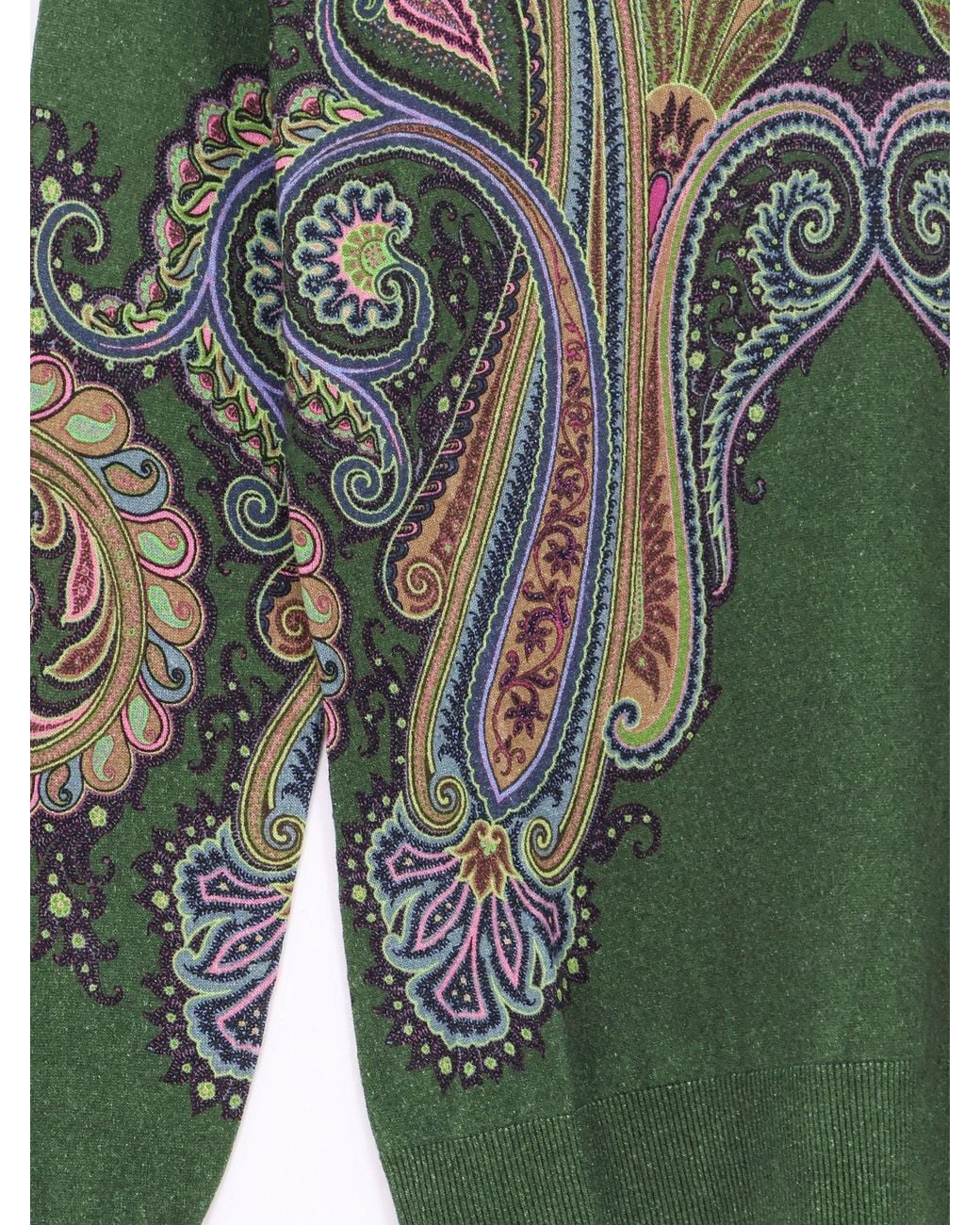 Etro Green Silk And Cashmere Blend Sweater With Iconic Paisley Print