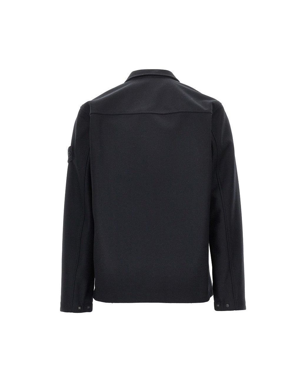 Stone Island Black Virgin Wool-Blend Cloth Overshirt for men