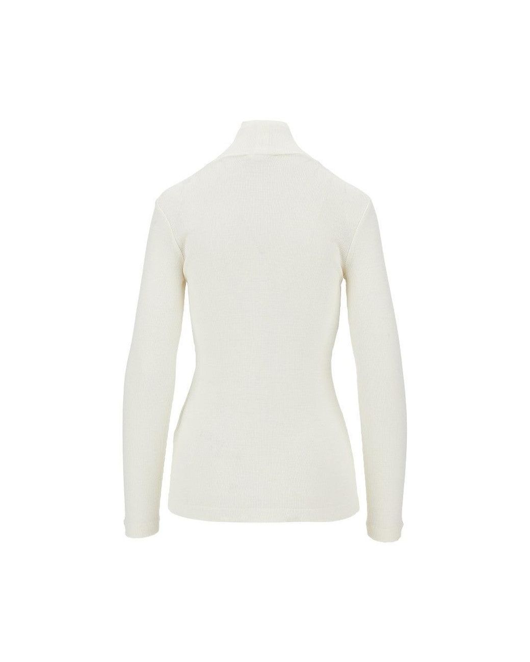 Max Mara White Wool Jersey Turtleneck Top