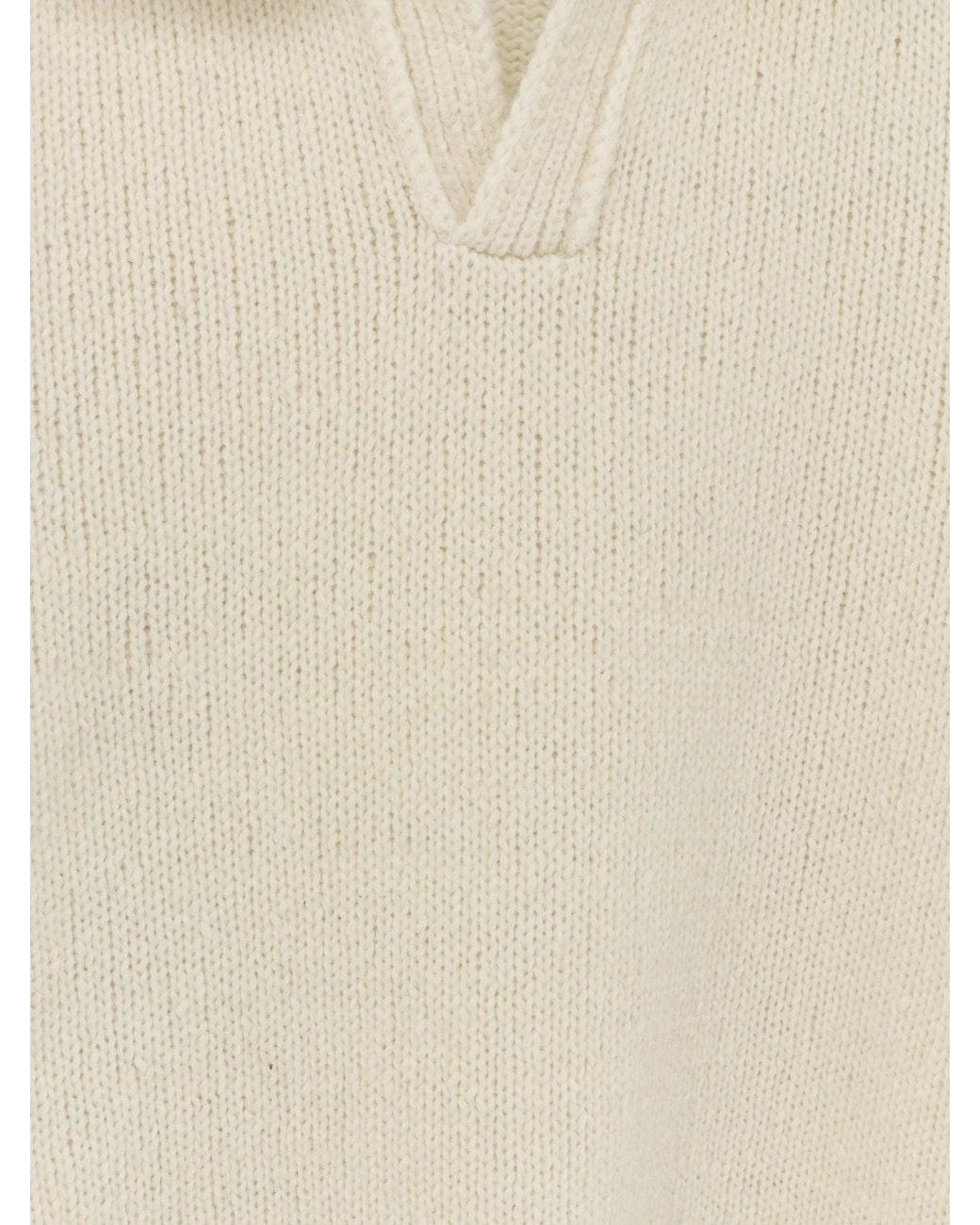 Alpha Studio White Wool Blend Ribbed Collar Sweater for men