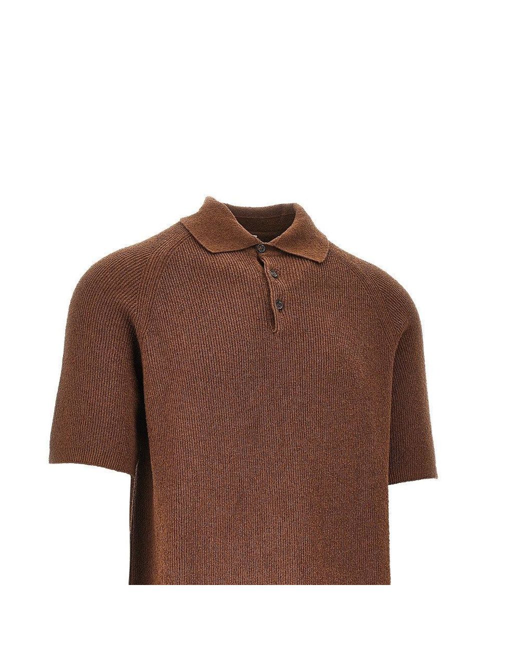 GALLIA KNIT Brown Bouclé Knit Polo Shirt for men
