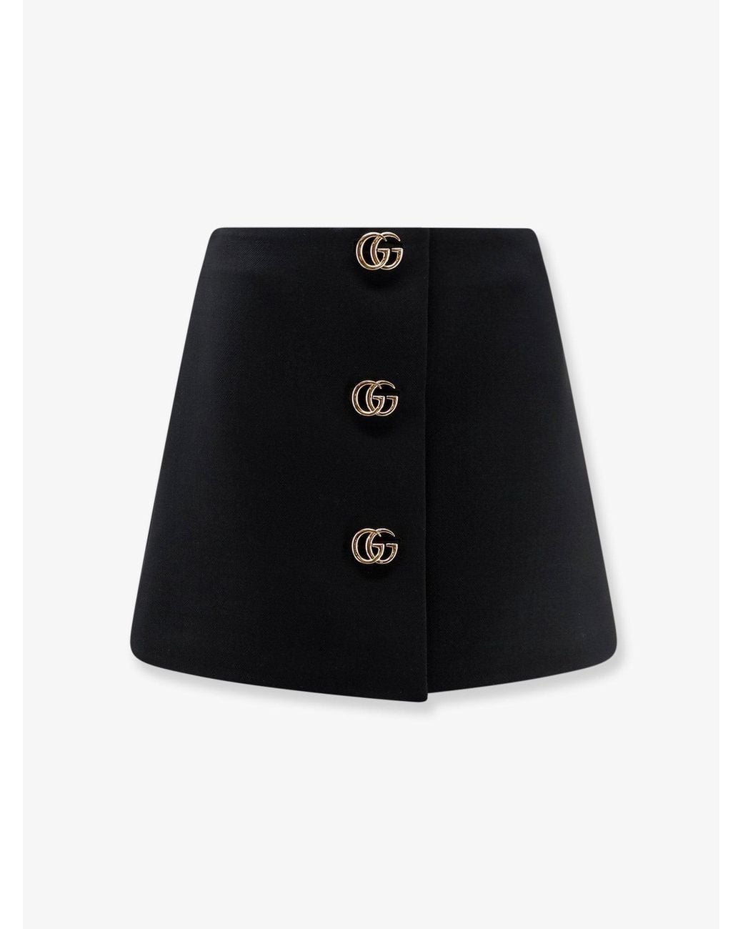 Gucci Black Wool Crepe Skirt With Double G Button