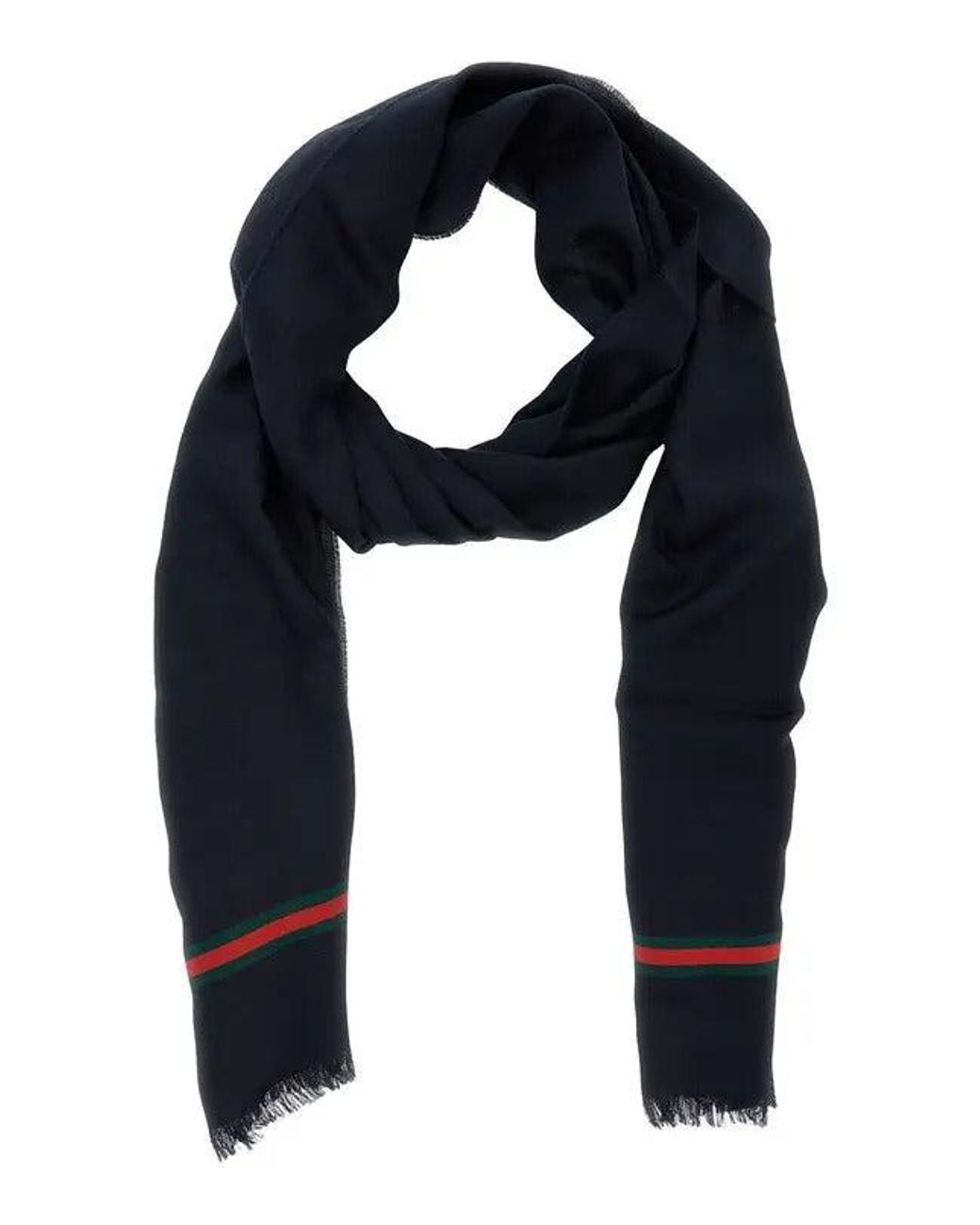 Gucci Blue Wool And Silk Scarf With Web Details for men