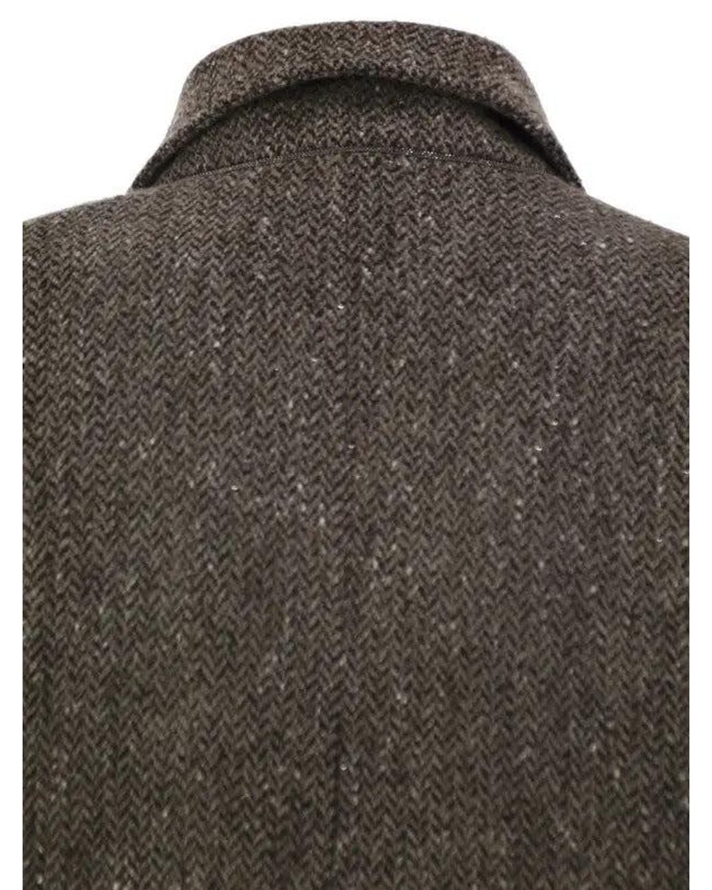 Brunello Cucinelli Black Double-Breasted Tweed Coat
