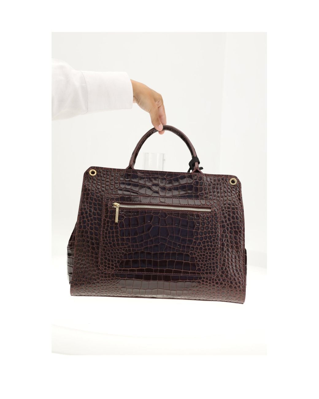 VISONA Brown Bengala Shoulder Bag Bordeaux