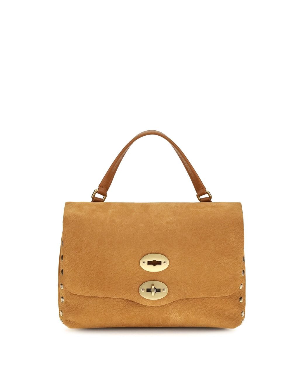 Zanellato Metallic Postina Jones Suede Top Handle Bag Brandy