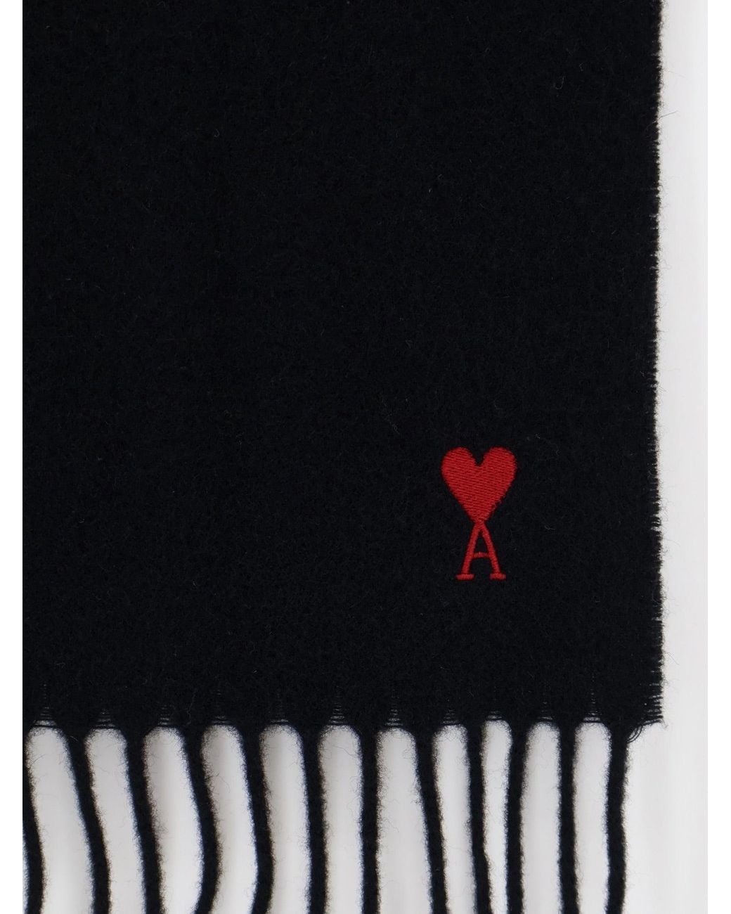 AMI Black Wool Scarf With Ami De Cå“Ur Embroidery for men