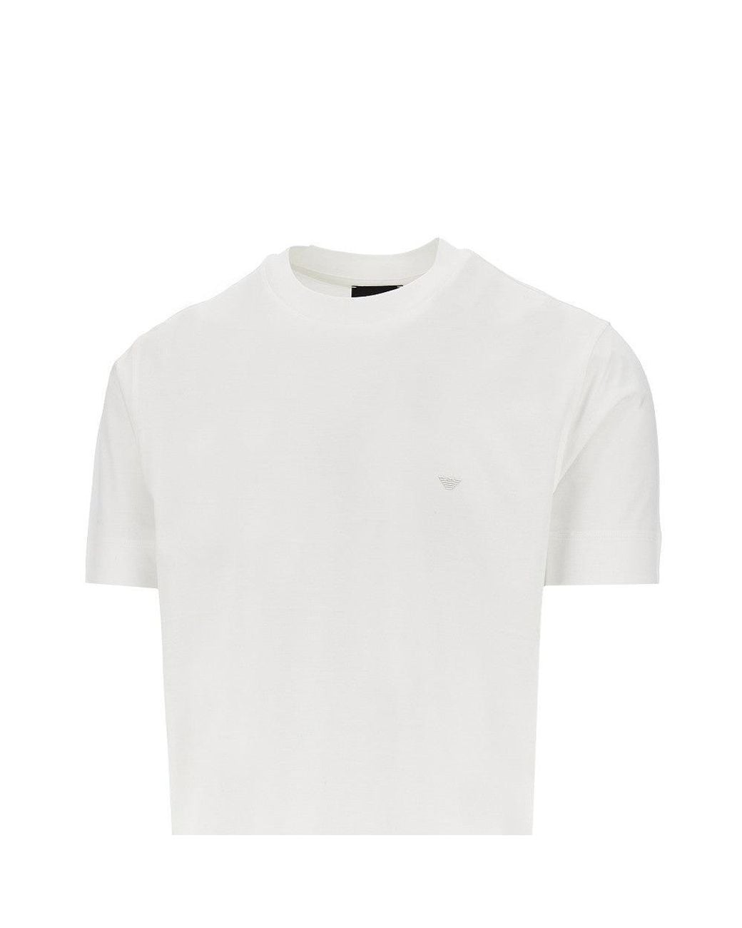Emporio Armani White Lyocell And Cotton Blend T-Shirt With Logo for men