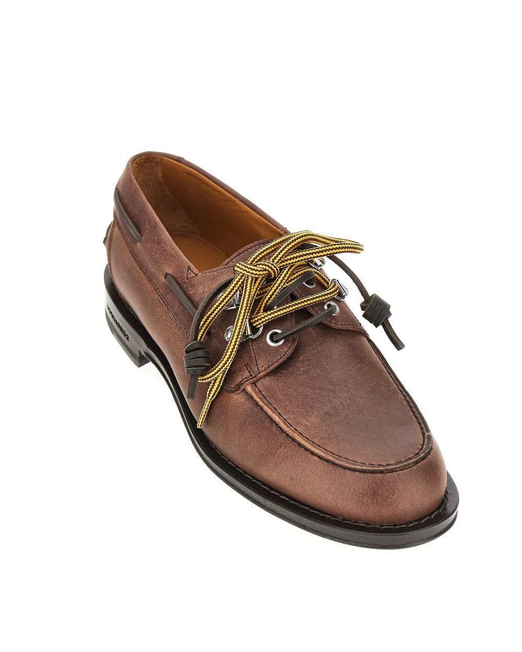 DSquared² Brown 'D2 Cottage' Leather Boat Shoes for men