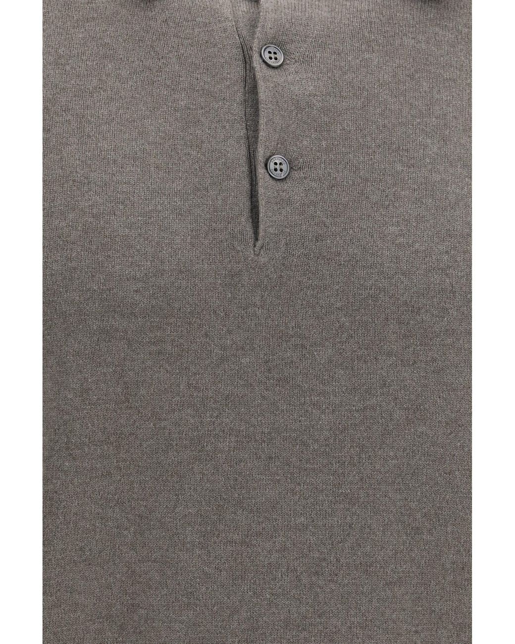 Brunello Cucinelli Gray Cashmere Knit Polo Army Washed for men
