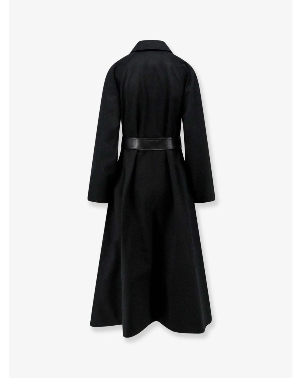 Céline Black Flared Waterproof Coat With Leather Belt