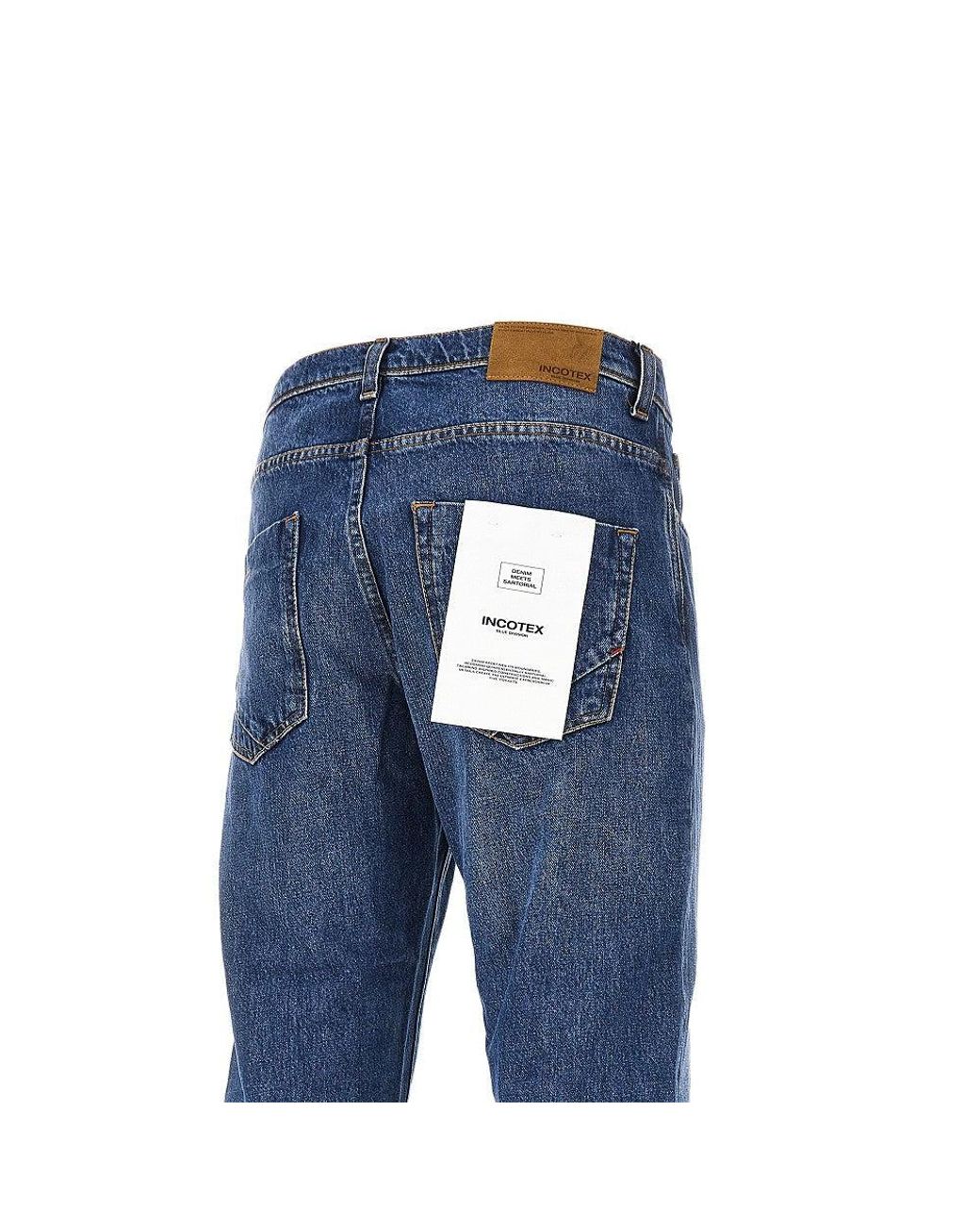 Incotex Blue Cotton Denim Tapered Fit Jeans for men