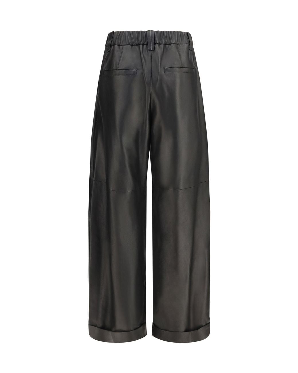 Brunello Cucinelli Black Baggy Nappa Leather Pants