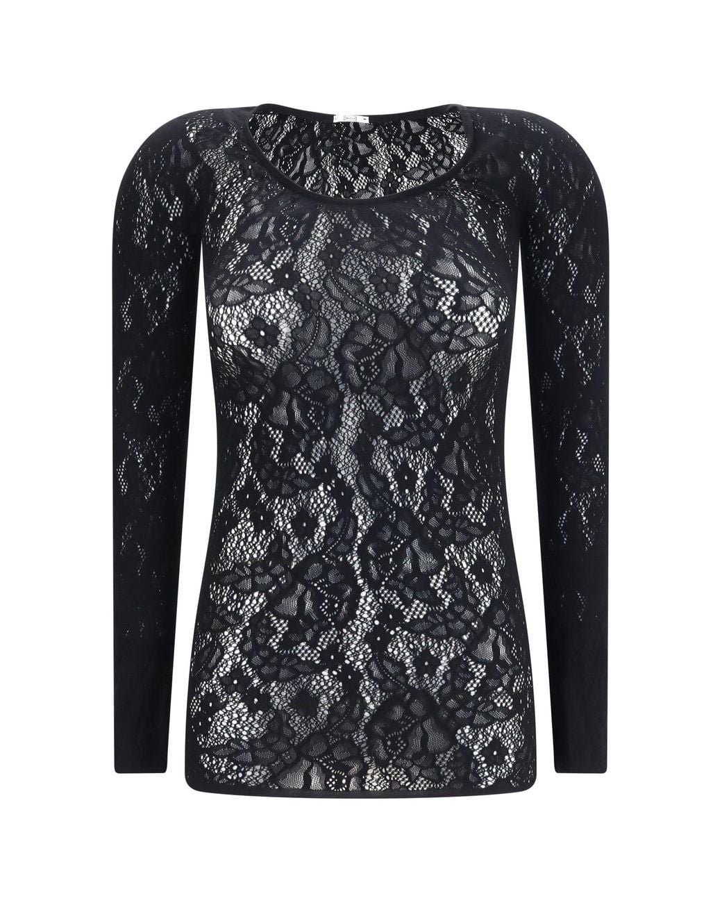 Wolford Black Infinite Rose Net Long-Sleeve Top