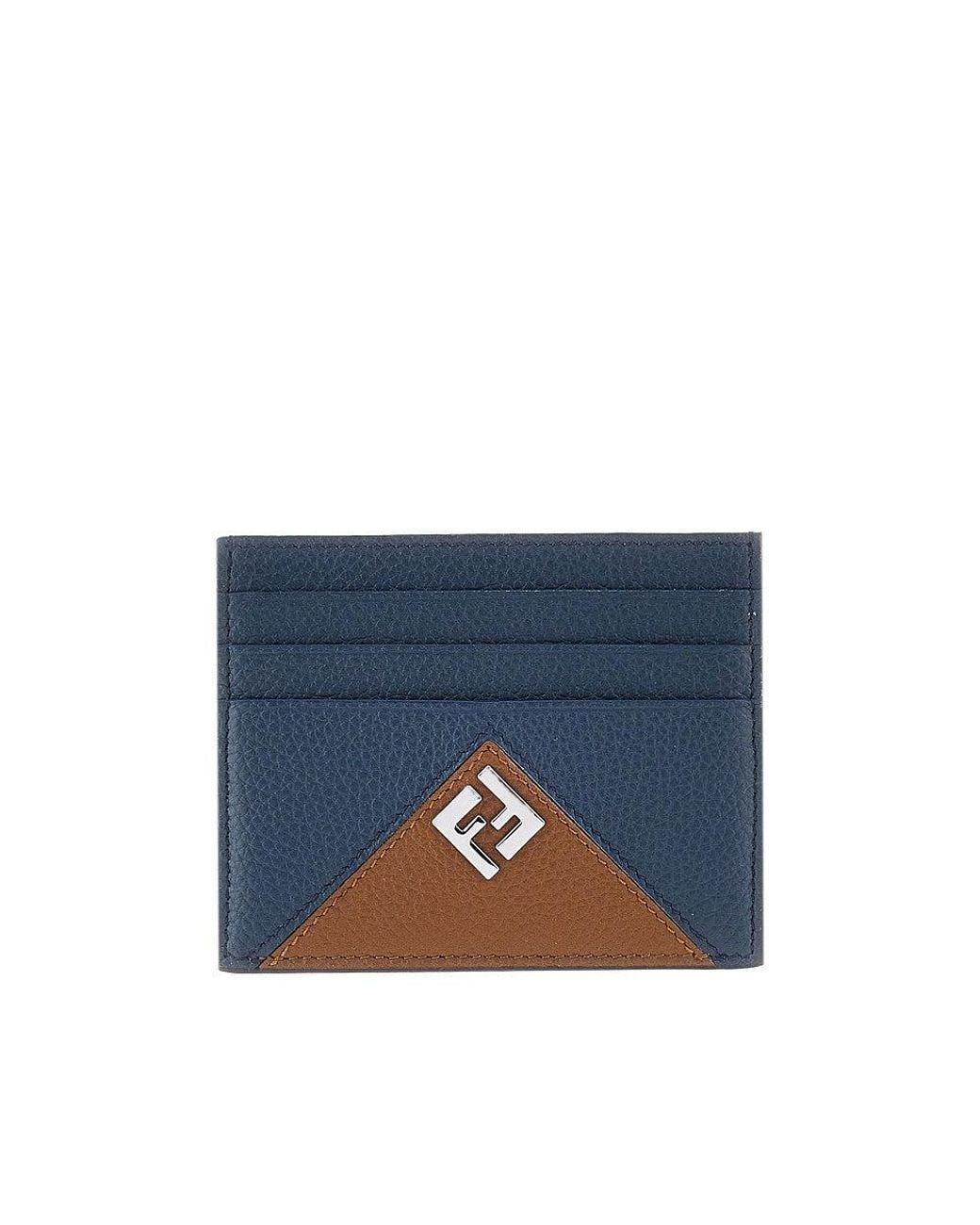 Fendi Blue Lui' Grained Leather Cardholder for men