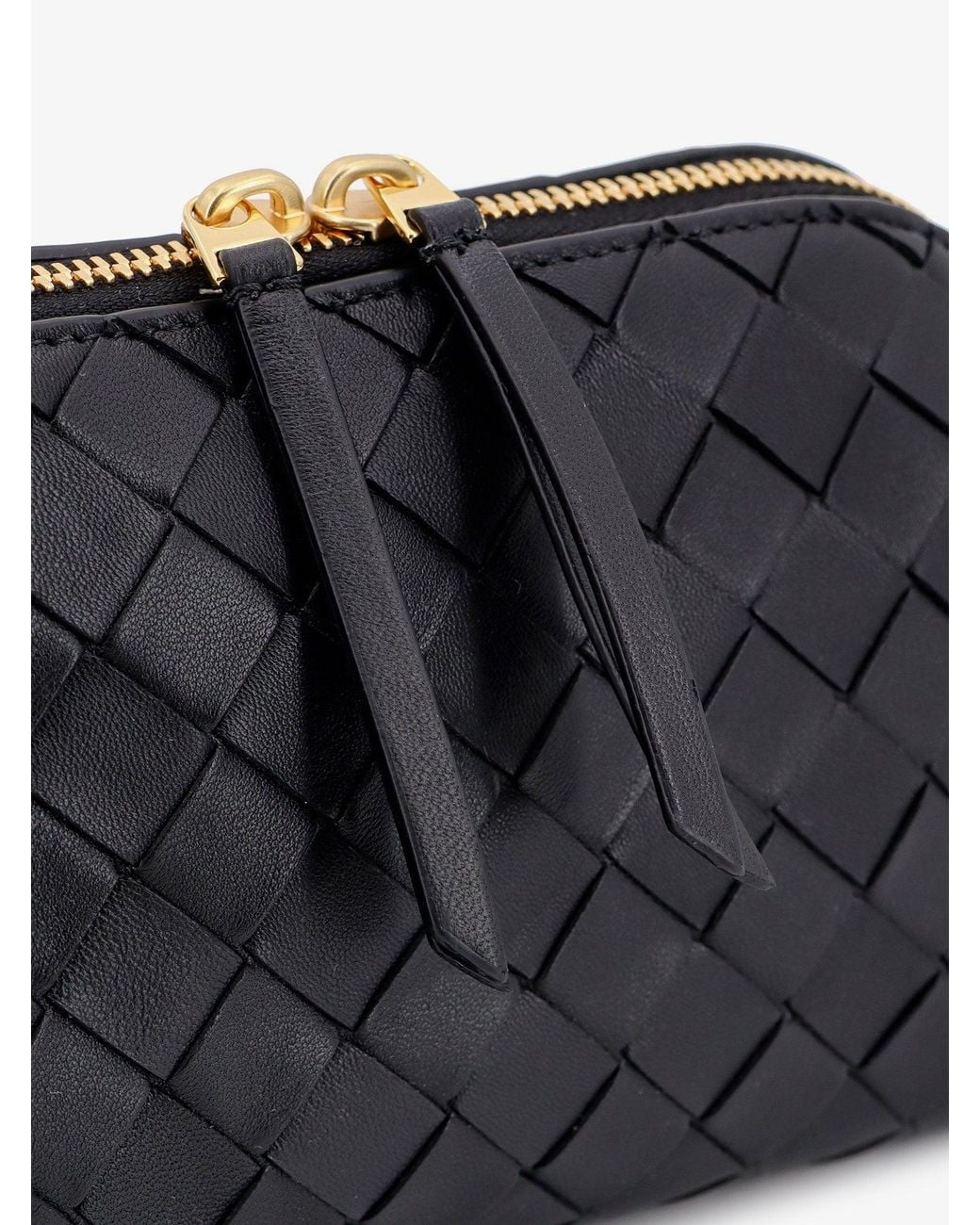 Bottega Veneta Black Leather Shoulder Bag With Intrecciato Motif