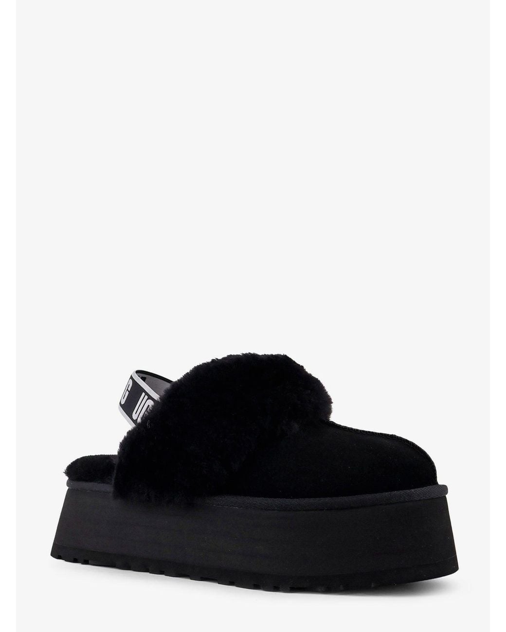 Ugg Black Funkette Suede And Sheepskin Platform Slippers